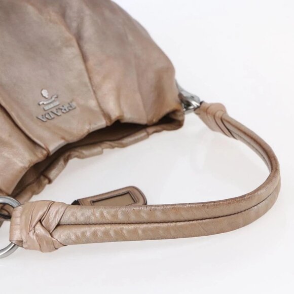PRADA Shoulder Bag Leather Beige Silver Auth - Picture 6 of 15